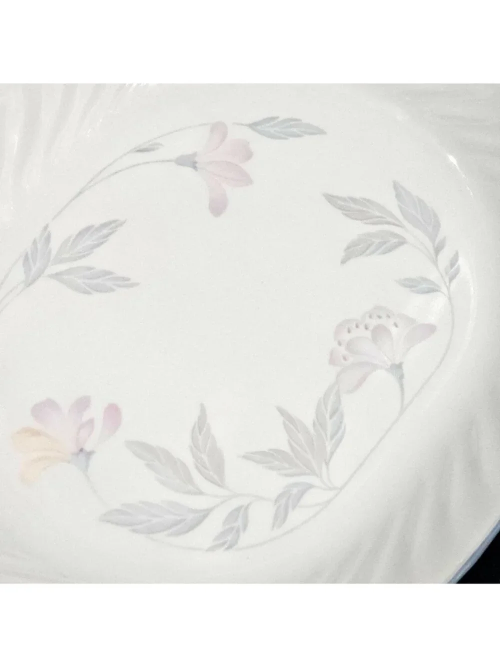 Corelle Pink Trio Platter 12" white blue band floral oval swirl on border - Picture 8 of 9